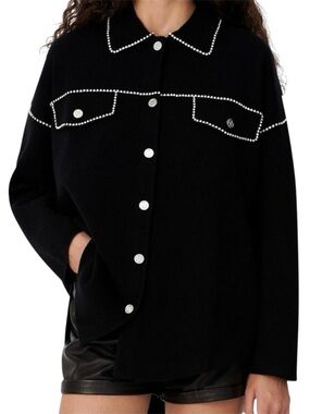 Maje Memise Cardigan Sweater Black Size 2 Medium Studded